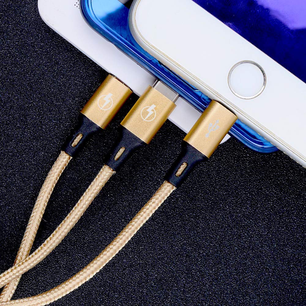3 in 1 Data Cable Available In 2 Colors Golden & Red With Cable Protector Free