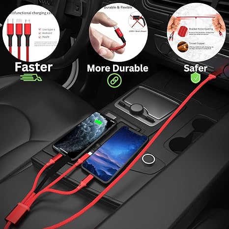 3 in 1 Data Cable Available In 2 Colors Golden & Red With Cable Protector Free