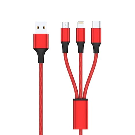 3 in 1 Data Cable Available In 2 Colors Golden & Red With Cable Protector Free