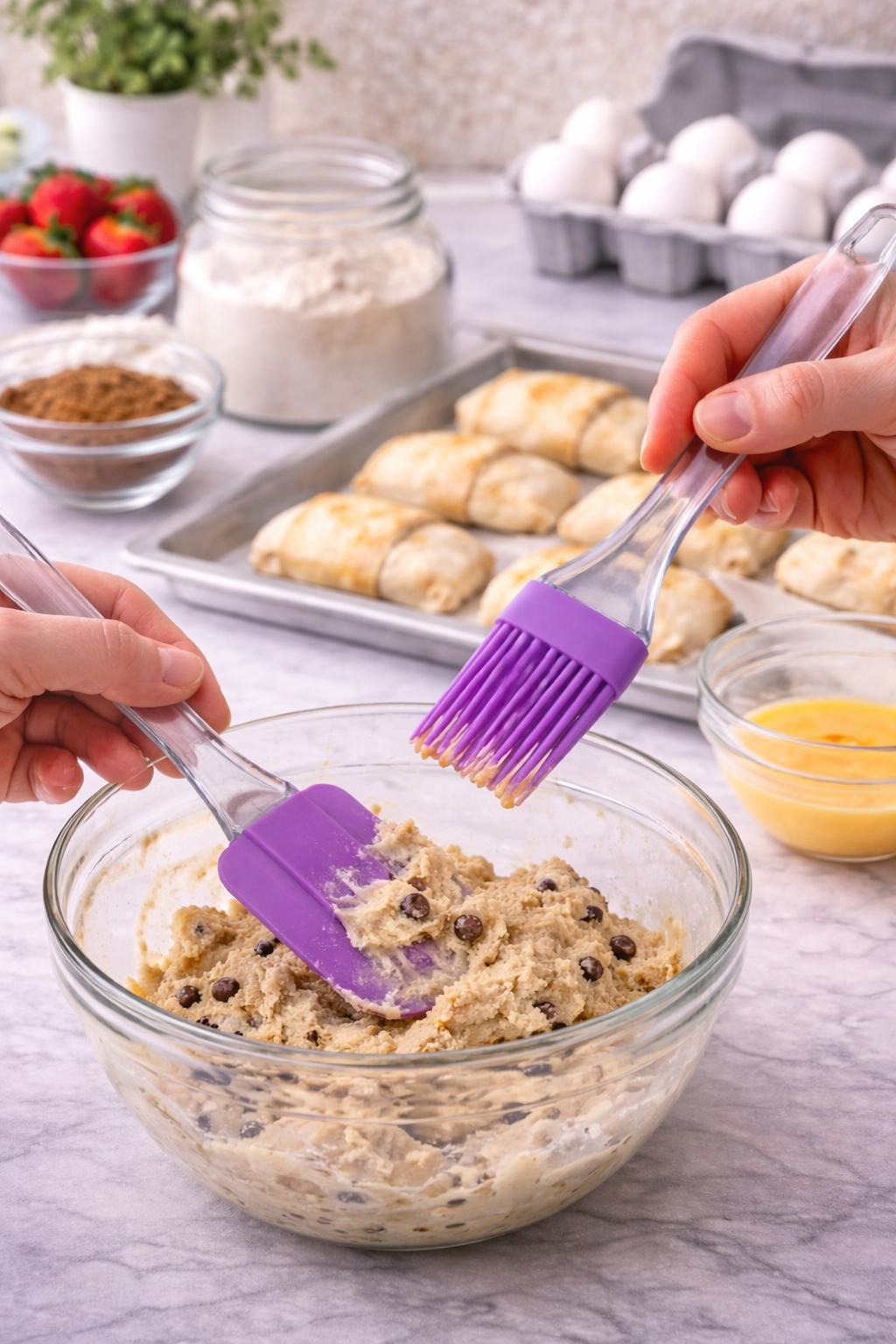 Vstylehunt SmartChef 2-in-1 Silicone Spatula & Brush Set | Heat Resistant | Baking, Cooking, Oiling & Glazing Tool | Kitchen Combo (Purple)