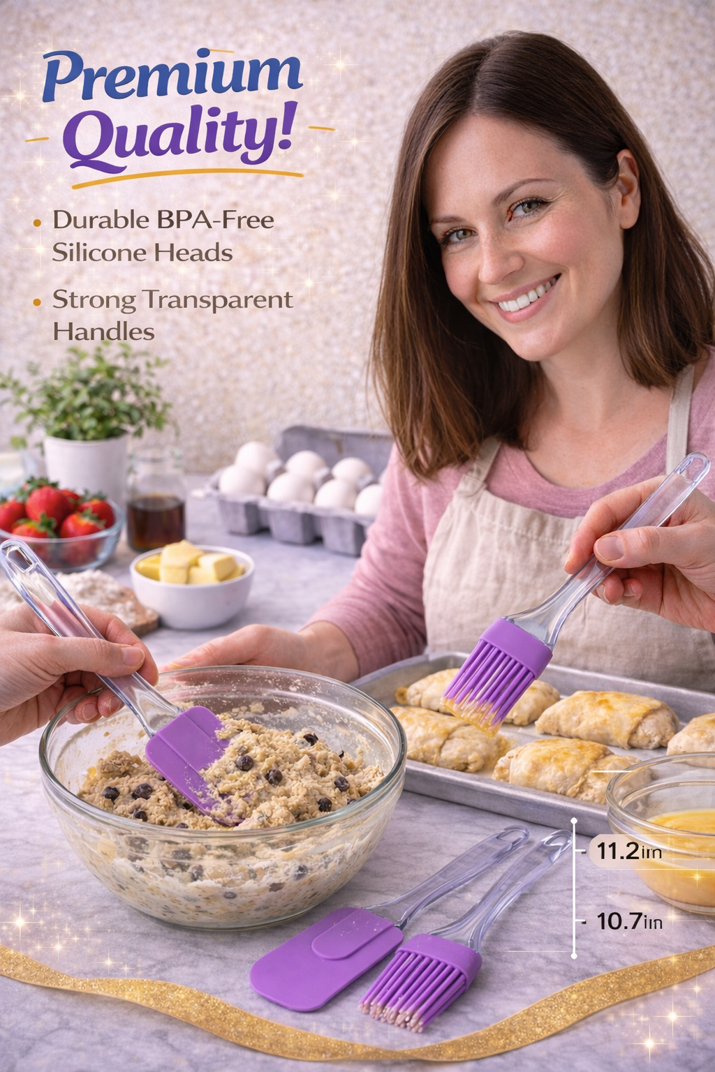 Vstylehunt SmartChef 2-in-1 Silicone Spatula & Brush Set | Heat Resistant | Baking, Cooking, Oiling & Glazing Tool | Kitchen Combo (Purple)