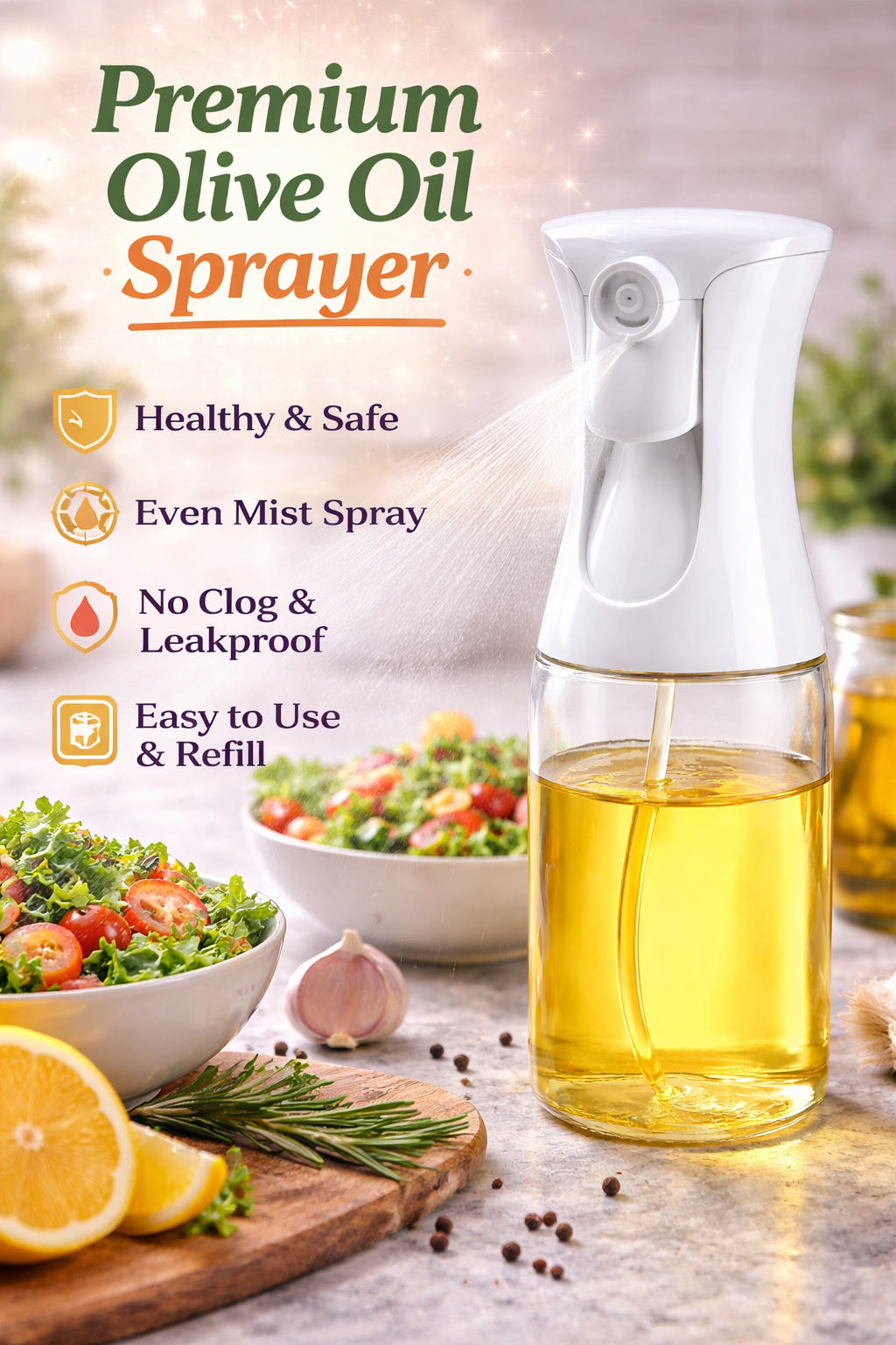 Vstylehunt SmartMist Oil Dispenser Spray Bottle | Food Grade | Refillable | Cooking, Salad & BBQ Oil Sprayer