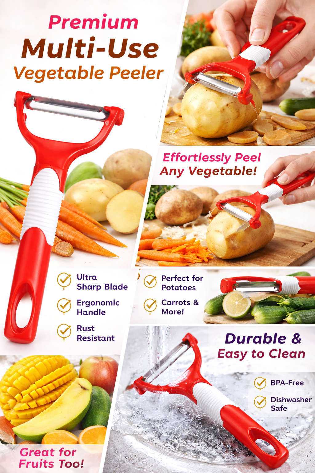Vstylehunt SharpEdge Vegetable Peeler | Stainless Steel Blade | Easy Grip Kitchen Peeler