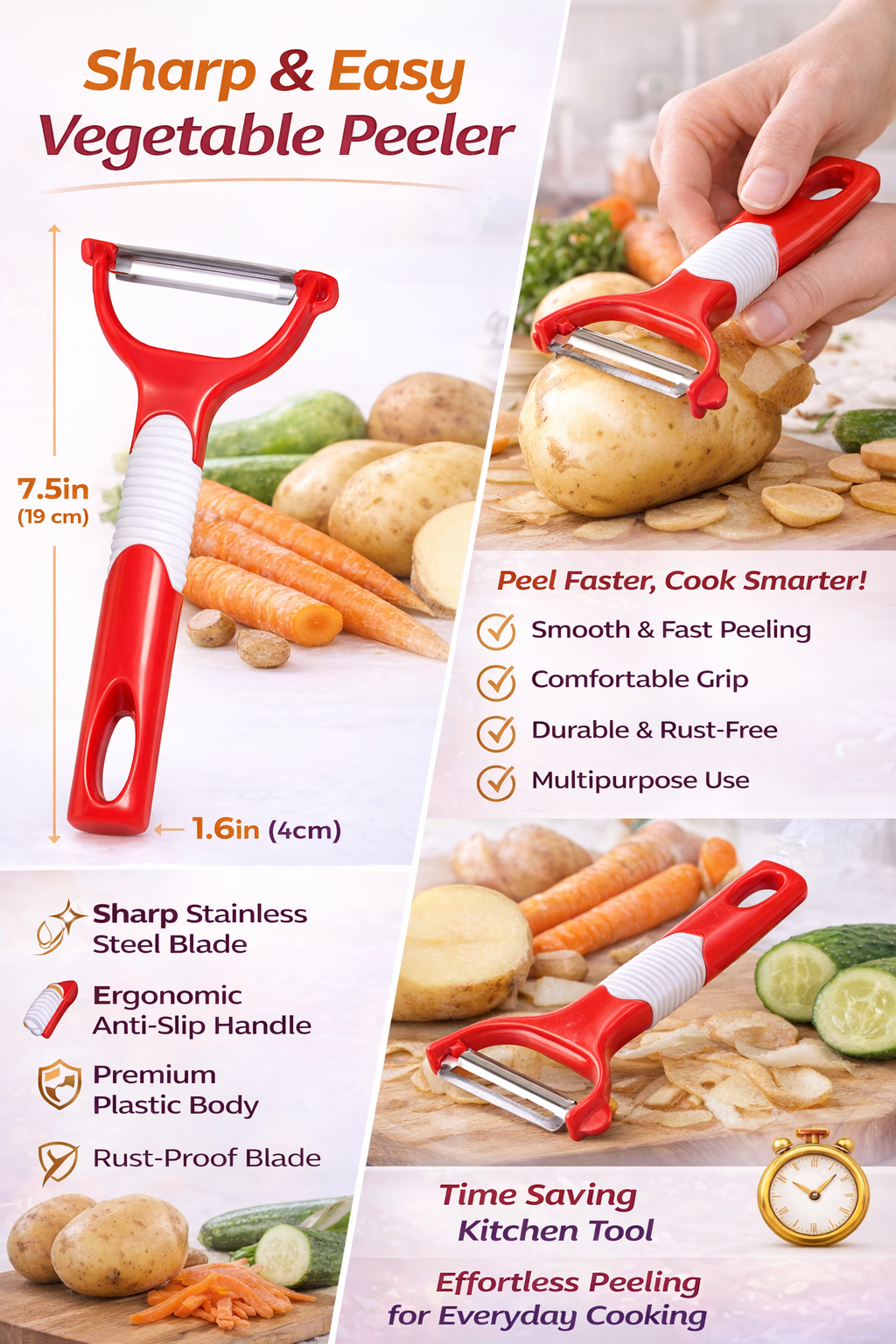 Vstylehunt SharpEdge Vegetable Peeler | Stainless Steel Blade | Easy Grip Kitchen Peeler