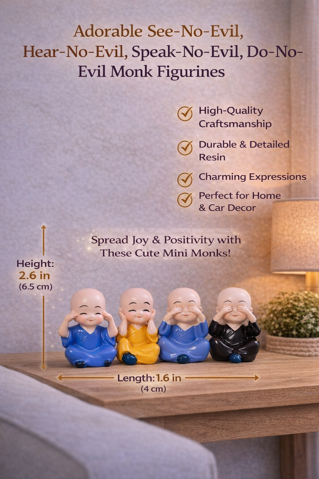 Vstylehunt Lucky Laughing Buddha Set of 4 | Wealth, Happiness & Prosperity Showpiece | Home Decor & Gift Item