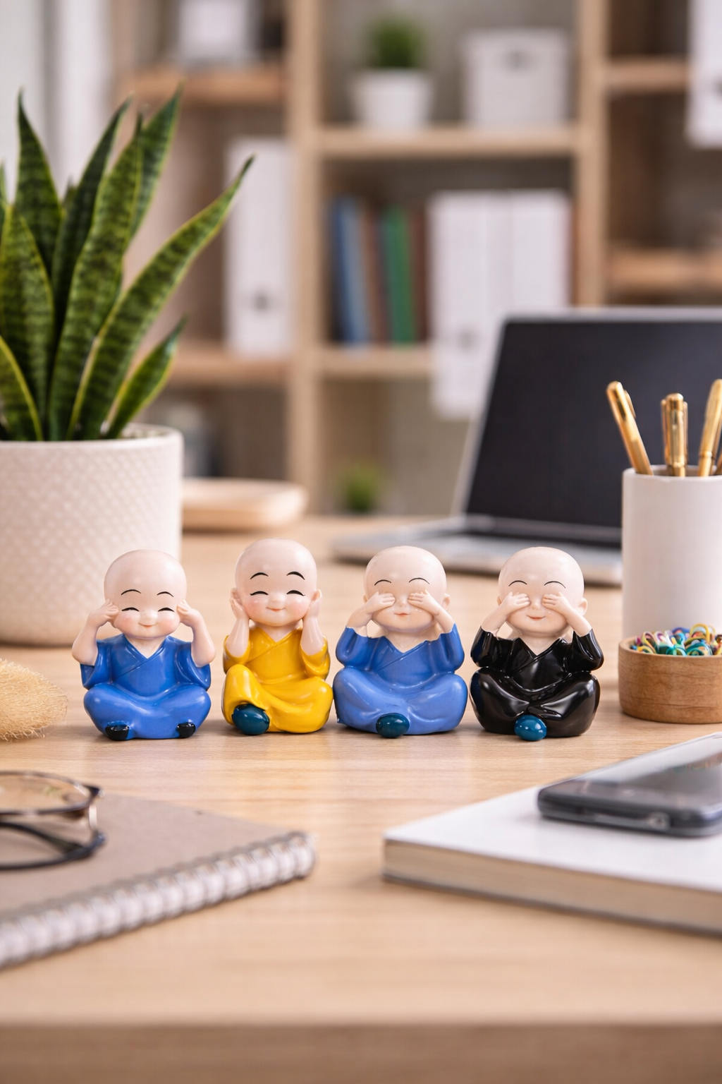 Vstylehunt Lucky Laughing Buddha Set of 4 | Wealth, Happiness & Prosperity Showpiece | Home Decor & Gift Item