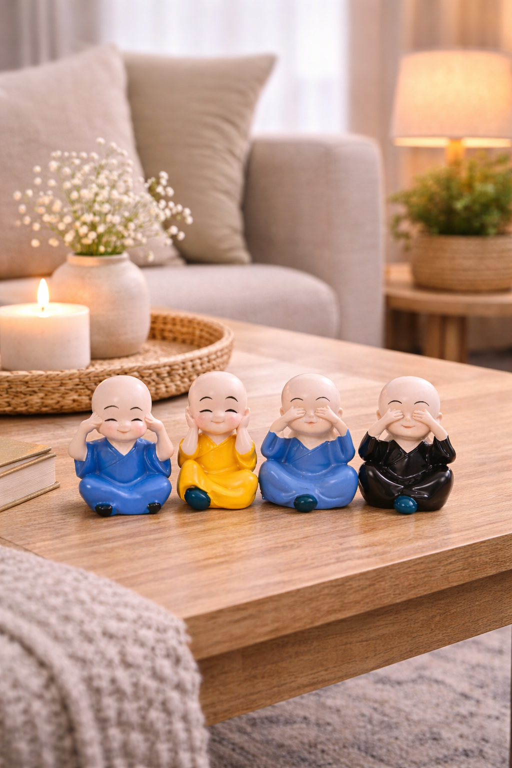 Vstylehunt Lucky Laughing Buddha Set of 4 | Wealth, Happiness & Prosperity Showpiece | Home Decor & Gift Item