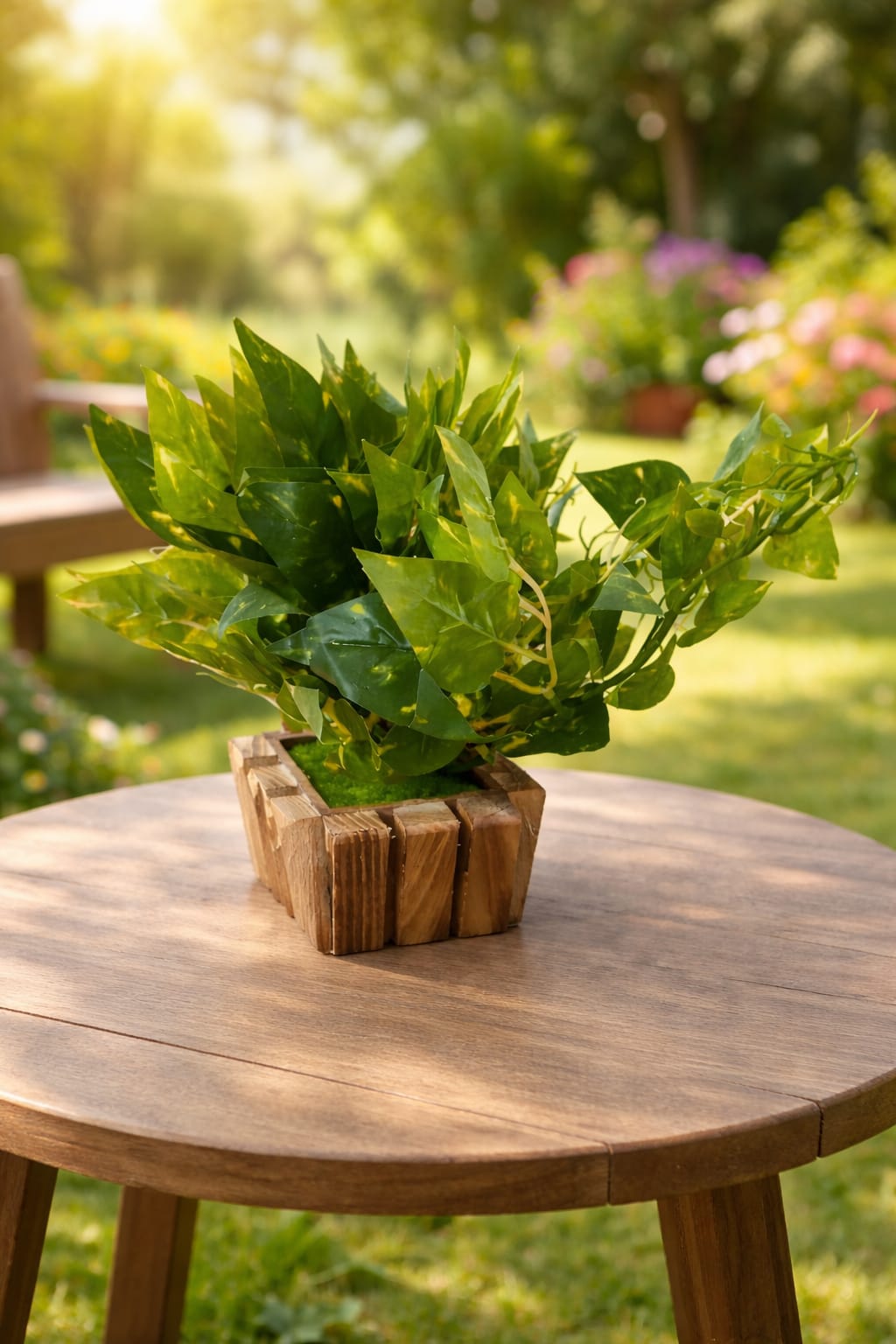 stylehunt Artificial Money Plant with Wooden Pot | Tabletop Decor , office Home & Garden Balcony Decor