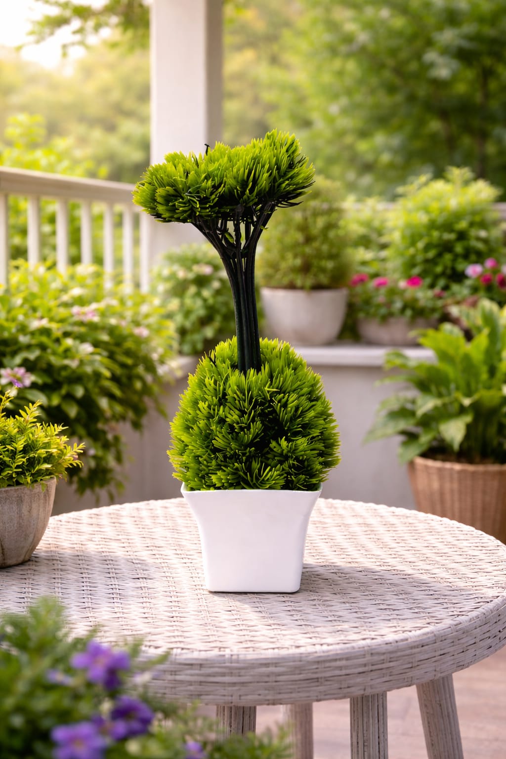 Vstylehunt Artificial Topiary Double Ball Plant | Decorative Green Plant with Pot