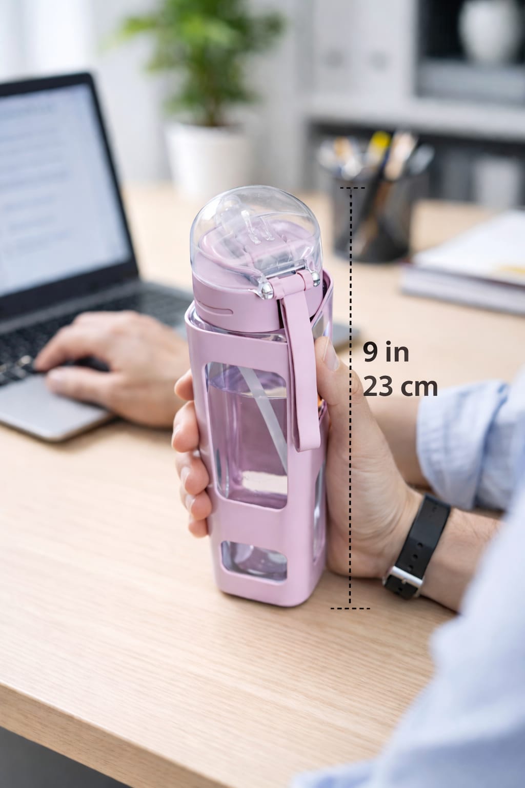 Vstylehunt OfficeMate Leakproof Water Bottle with Straw | Stylish Sipper | BPA Free | Office & Travel Use (Blue/Pink)