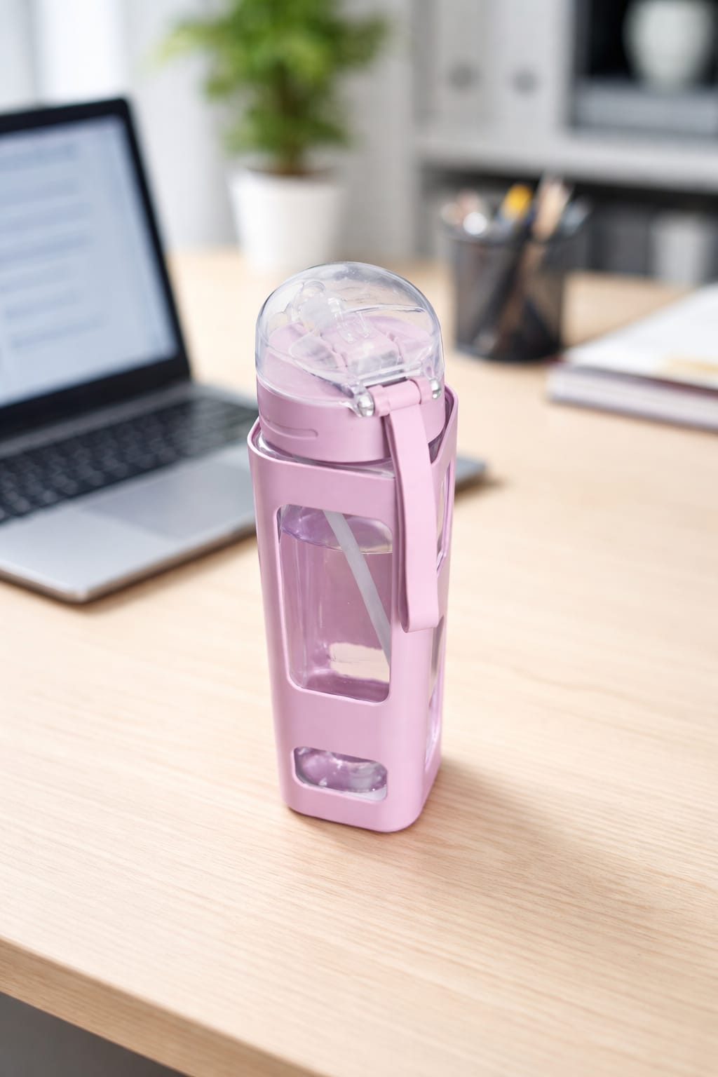Vstylehunt OfficeMate Leakproof Water Bottle with Straw | Stylish Sipper | BPA Free | Office & Travel Use (Blue/Pink)