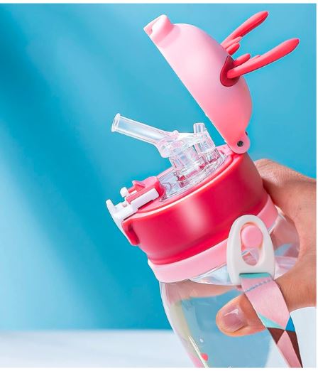 Vstylehunt CuteDeer Kids Water Bottle | Leakproof | BPA Free | Cartoon Printed Bottle with Straw & Strap