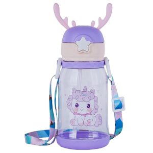 Vstylehunt CuteDeer Kids Water Bottle | Leakproof | BPA Free | Cartoon Printed Bottle with Straw & Strap